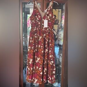 CAROLINE CONSTAS Floral Rust Print Midi Dress | Small
